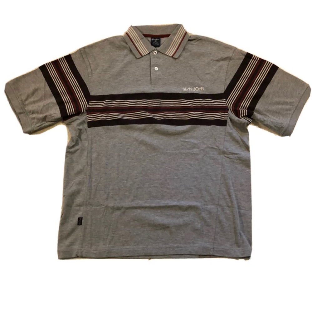 Sean John Gray Brown and Black Polo Shirt with Stripes Size XL